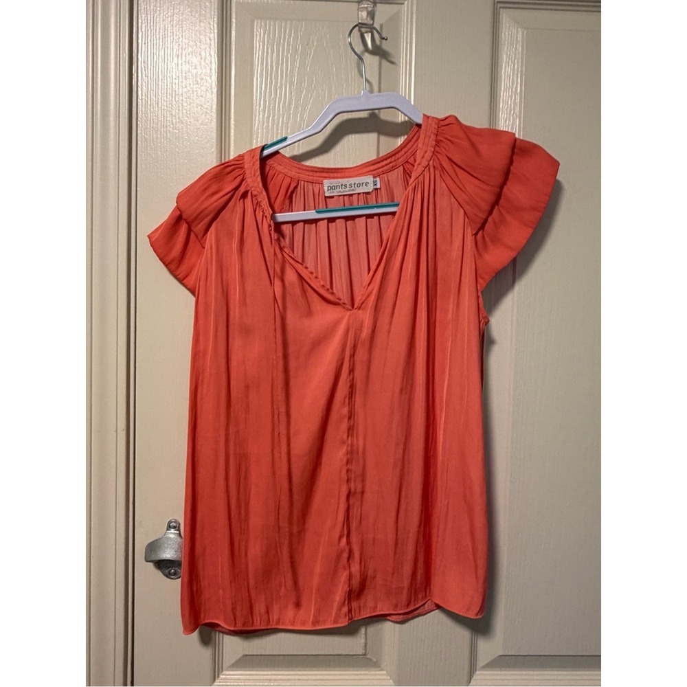 Pants Store Coral V-Neck Flutter Sleeve Blouse